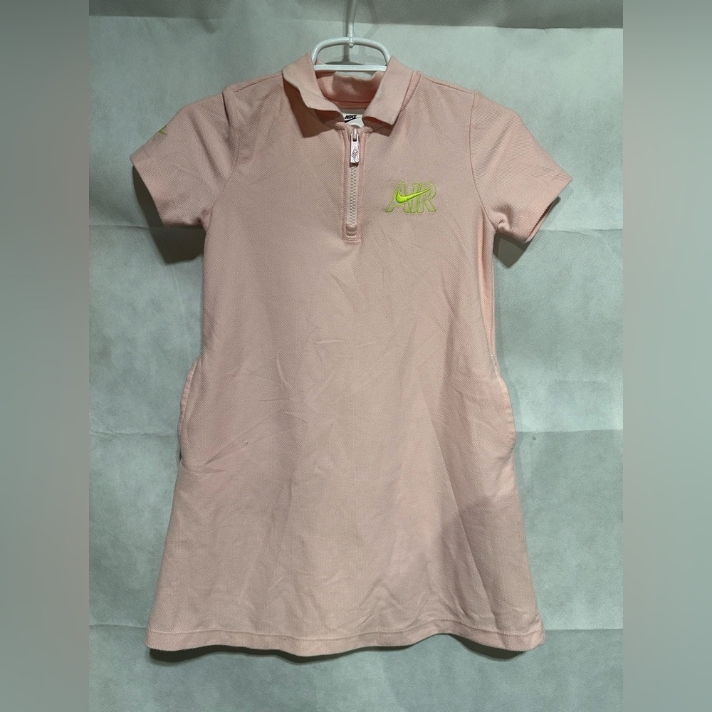 Nike Girls Youth Small Pink Swoosh Polo Dresses Collared Pockets Neon Logo NWOT